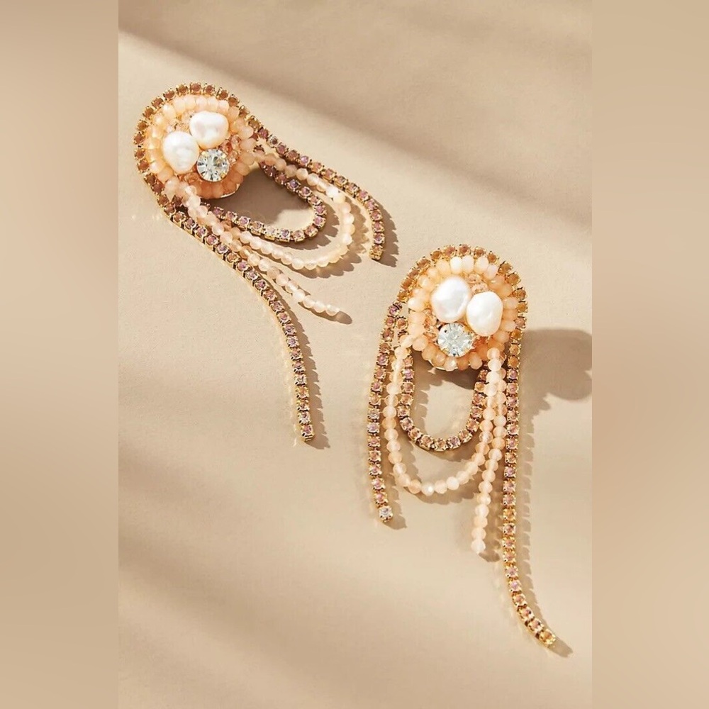 Sunset Beaded Looped Drop Earrings Pearl *14K Gold Plated